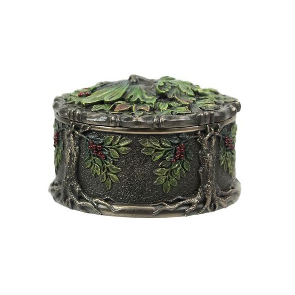 Celtic Green Man Harvest Berry Metallic Bronze Finished Trinket Box - Picture 2 of 3